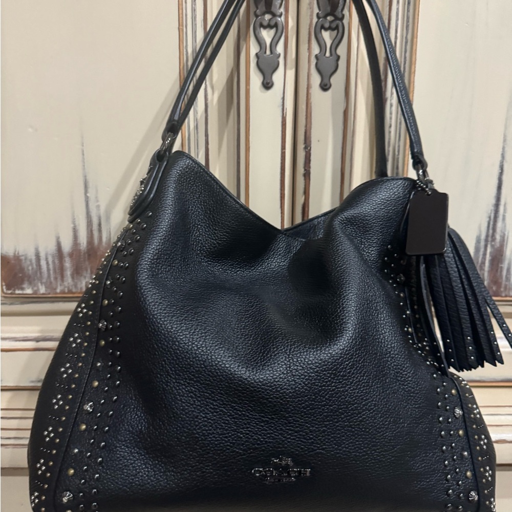 Coach Black Studded Leather Edie Bag